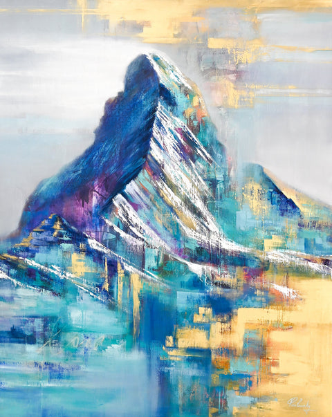 Matterhorn painting by Pavlinsky in bold blue, gold and purple — Relaxed Experience painting class, Zermatt
