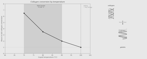 Braising — collagen conversion temperature and time — science illustration