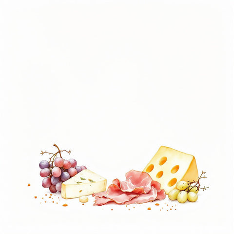 Pairs with Alpine wines and cheese — watercolor illustration, The Private Chef