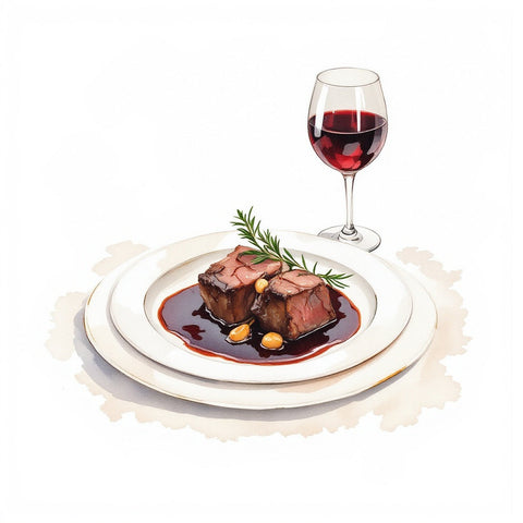 Pairs with big red wines and braises — watercolor illustration, The Private Chef