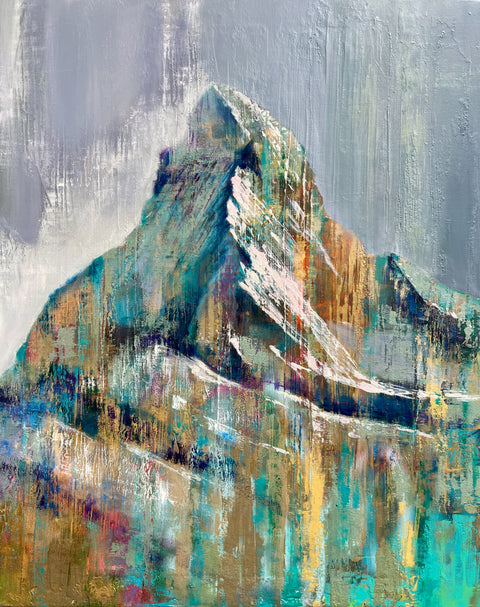 Matterhorn painting by Pavlinsky — grey, teal and gold textured landscape
